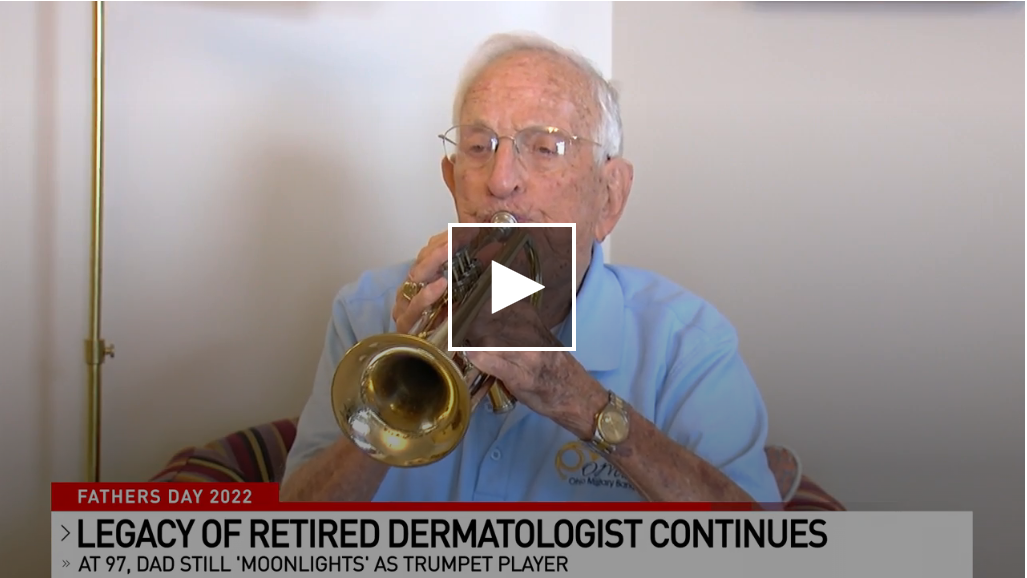 Featured image for “Legacy of retired dermatologist/dad continues, still ‘moonlights’ as trumpet player at 97 – The Kenwood by Senior Star resident”