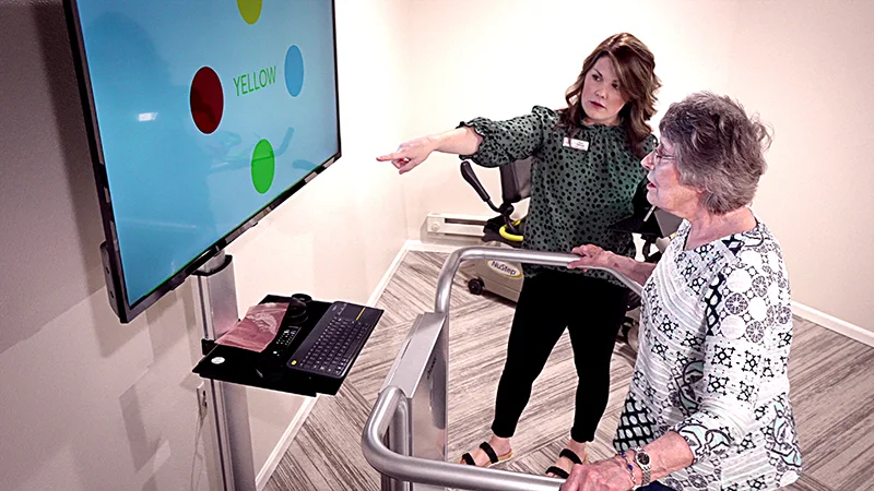 an older woman on a treadmill at Dublin Retirement Village